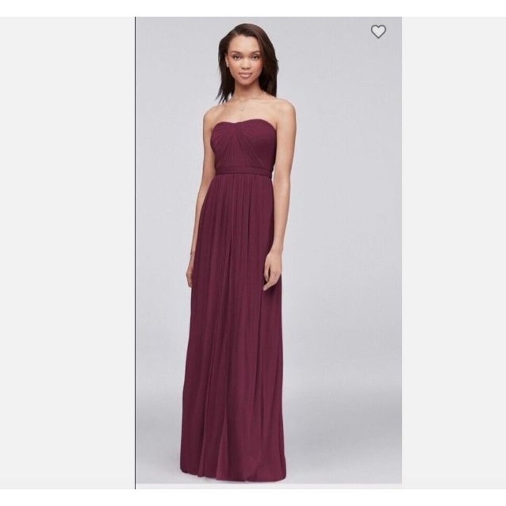 Davids Bridal Versa F15782 Sz 10 Wine Gown Bridesmaid Prom Mesh Convertible Long